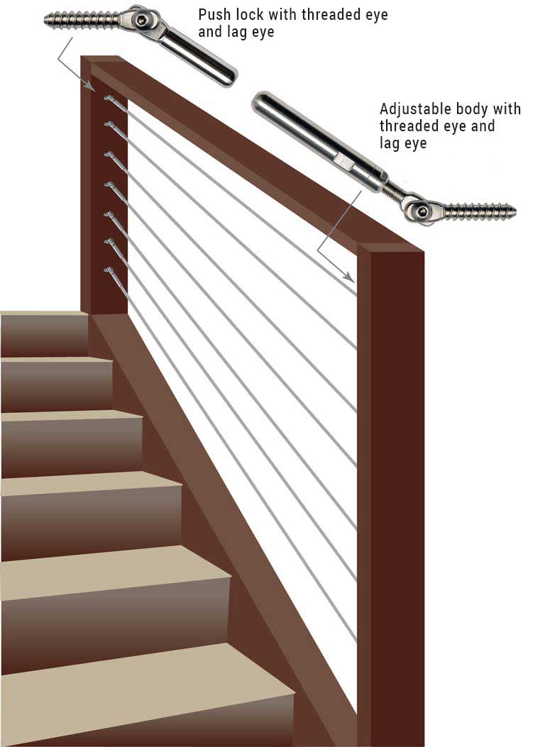 DeckWise® WiseRail® Legacy 500 cable railing stairs