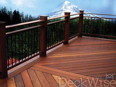 hardwood deck with mountain in background