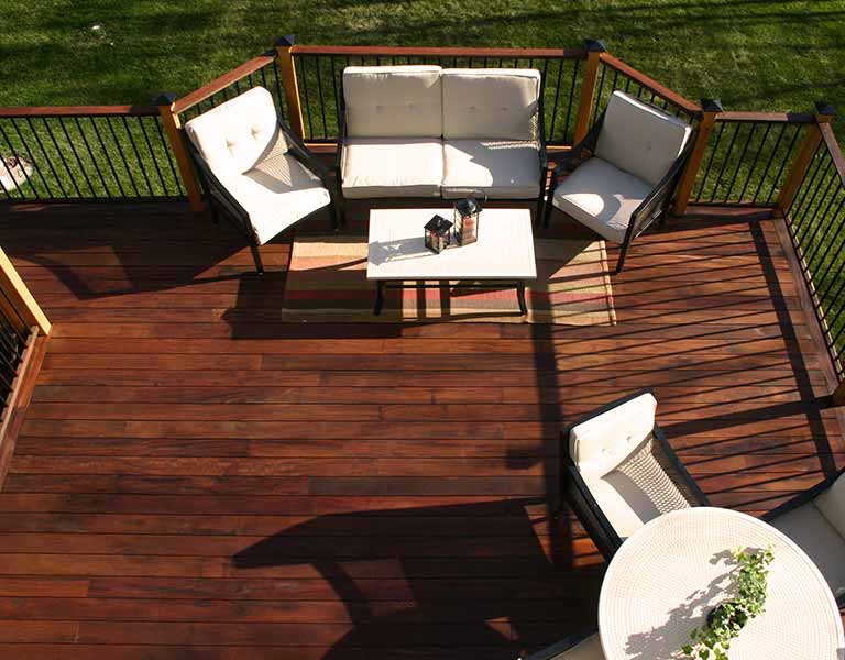 Aerial view of raised Ipe outdoor patio