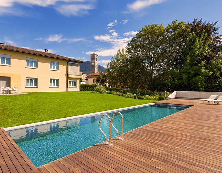 Ipe pool deck in large backyard